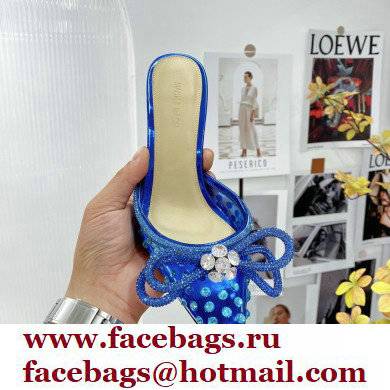 Mach  &  Mach Heel 8.5cm Crystal Double Bow Pointed Toe Mules PVC Blue 2022